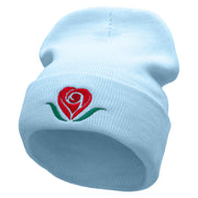 Rosey Heart Symbol Embroidered 12 inch Acrylic Cuffed Long Beanie