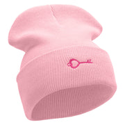 Key To Love Embroidered 12 Inch Solid Long Beanie Made in USA