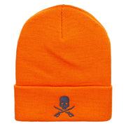 Skull And Sword Embroidered 12 Inch Long Knitted Beanie