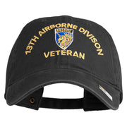 U.S. Army 13th Airborne Divison Embroidered Washed Solid Pigment Dyed Cotton Twill Brass Buckle Cap - Black OSFM