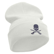 Skull And Sword Embroidered 12 Inch Long Knitted Beanie