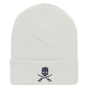 Skull And Sword Embroidered 12 Inch Long Knitted Beanie