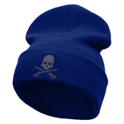 Skull And Sword Embroidered 12 Inch Long Knitted Beanie