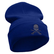 Skull And Sword Embroidered 12 Inch Long Knitted Beanie