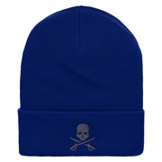 Skull And Sword Embroidered 12 Inch Long Knitted Beanie