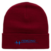 Fencing Foil Embroidered 12 inch Acrylic Cuffed Long Beanie