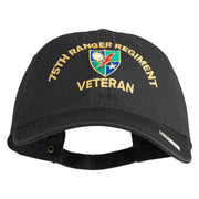 U.S. Army 75 Ranger Regiment Embroidered Washed Solid Pigment Dyed Cotton Twill Brass Buckle Cap - Black OSFM