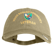 U.S. Army 75 Ranger Regiment Embroidered Washed Solid Pigment Dyed Cotton Twill Brass Buckle Cap - Khaki OSFM