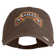 U.S. Army 75th Ranger Regiment Patched Washed Solid Pigment Dyed Cotton Twill Brass Buckle Cap - Brown OSFM
