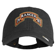 U.S. Army 75th Ranger Regiment Patched Washed Solid Pigment Dyed Cotton Twill Brass Buckle Cap - Black OSFM