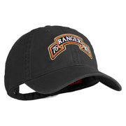 U.S. Army 75th Ranger Regiment Patched Washed Solid Pigment Dyed Cotton Twill Brass Buckle Cap - Black OSFM