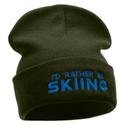 I'd Rather Be Skiing Embroidered 12 Inch Long Knitted Beanie