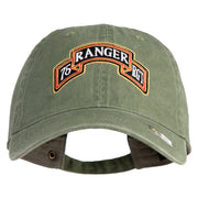 U.S. Army 75th Ranger Regiment Patched Washed Solid Pigment Dyed Cotton Twill Brass Buckle Cap - Olive OSFM