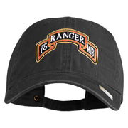 U.S. Army 75th Ranger Military Intelligence Battalion Embroidered Washed Solid Pigment Dyed Cotton Twill Brass Buckle Cap - Black OSFM