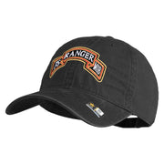 U.S. Army 75th Ranger Military Intelligence Battalion Embroidered Washed Solid Pigment Dyed Cotton Twill Brass Buckle Cap - Black OSFM