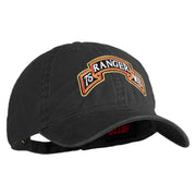 U.S. Army 75th Ranger Military Intelligence Battalion Embroidered Washed Solid Pigment Dyed Cotton Twill Brass Buckle Cap - Black OSFM