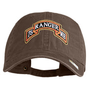 U.S. Army 75th Ranger Military Intelligence Battalion Embroidered Washed Solid Pigment Dyed Cotton Twill Brass Buckle Cap - Brown OSFM