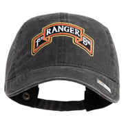 U.S. Army 1st Ranger Battalion Embroidered Washed Solid Pigment Dyed Cotton Twill Brass Buckle Cap - Black OSFM