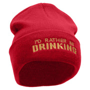 I 'd Rather Be Drinking Phrase Embroidered 12 Inch Long Knitted Beanie