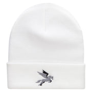 Flying Horse Embroidered 12 Inch Long Knitted Beanie - White OSFM