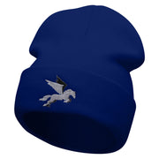 Flying Horse Embroidered 12 Inch Long Knitted Beanie - Royal OSFM