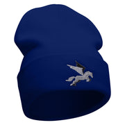 Flying Horse Embroidered 12 Inch Long Knitted Beanie - Royal OSFM