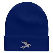 Flying Horse Embroidered 12 Inch Long Knitted Beanie - Royal OSFM