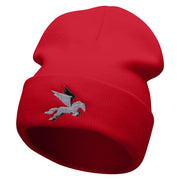 Flying Horse Embroidered 12 Inch Long Knitted Beanie - Red OSFM