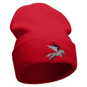 Flying Horse Embroidered 12 Inch Long Knitted Beanie - Red OSFM