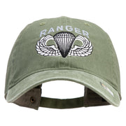 U.S. Army Paratrooper and Ranger Badge Embroidered Washed Solid Pigment Dyed Cotton Twill Brass Buckle Cap - Olive OSFM