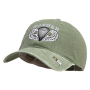 U.S. Army Paratrooper and Ranger Badge Embroidered Washed Solid Pigment Dyed Cotton Twill Brass Buckle Cap - Olive OSFM