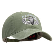 U.S. Army Paratrooper and Ranger Badge Embroidered Washed Solid Pigment Dyed Cotton Twill Brass Buckle Cap - Olive OSFM