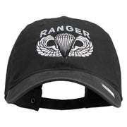 U.S. Army Paratrooper and Ranger Badge Embroidered Washed Solid Pigment Dyed Cotton Twill Brass Buckle Cap - Black OSFM
