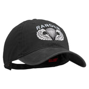U.S. Army Paratrooper and Ranger Badge Embroidered Washed Solid Pigment Dyed Cotton Twill Brass Buckle Cap - Black OSFM