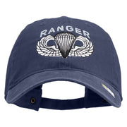 U.S. Army Paratrooper and Ranger Badge Embroidered Washed Solid Pigment Dyed Cotton Twill Brass Buckle Cap - Navy OSFM