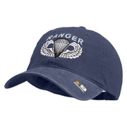 U.S. Army Paratrooper and Ranger Badge Embroidered Washed Solid Pigment Dyed Cotton Twill Brass Buckle Cap - Navy OSFM