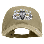 U.S. Army Paratrooper and Ranger Badge Embroidered Washed Solid Pigment Dyed Cotton Twill Brass Buckle Cap - Khaki OSFM