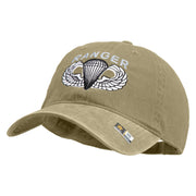 U.S. Army Paratrooper and Ranger Badge Embroidered Washed Solid Pigment Dyed Cotton Twill Brass Buckle Cap - Khaki OSFM