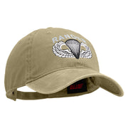 U.S. Army Paratrooper and Ranger Badge Embroidered Washed Solid Pigment Dyed Cotton Twill Brass Buckle Cap - Khaki OSFM