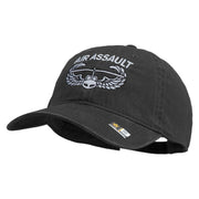 U.S. Army Air Assualt Badge Embroidered Washed Solid Pigment Dyed Cotton Twill Brass Buckle Cap - Black OSFM