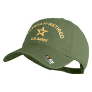 Star US Army Veteran Retired Embroidered Washed Solid Pigment Dyed Cotton Twill Brass Buckle Cap - Olive OSFM
