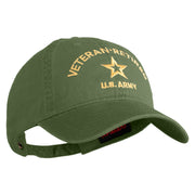 Star US Army Veteran Retired Embroidered Washed Solid Pigment Dyed Cotton Twill Brass Buckle Cap - Olive OSFM