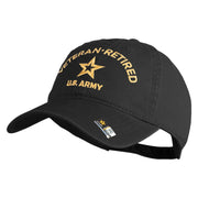Star US Army Veteran Retired Embroidered Washed Solid Pigment Dyed Cotton Twill Brass Buckle Cap - Black OSFM