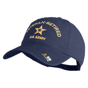 Star US Army Veteran Retired Embroidered Washed Solid Pigment Dyed Cotton Twill Brass Buckle Cap - Navy OSFM