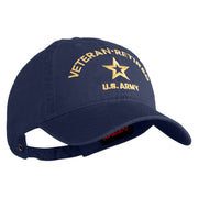 Star US Army Veteran Retired Embroidered Washed Solid Pigment Dyed Cotton Twill Brass Buckle Cap - Navy OSFM