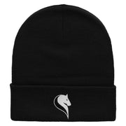 Horse Symbol Embroidered 12 Inch Long Knitted Beanie