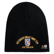 U.S. Army 48th Infantry Brigade Combat Team Symbol Embroidered 8 Inch Solid Knit Short Beanie Made in USA - Black OSFM