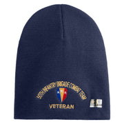U.S. Army 50th Infantry Brigade Combat Team Symbol Embroidered 8 Inch Solid Knit Short Beanie Made in USA - Navy OSFM