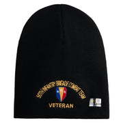 U.S. Army 50th Infantry Brigade Combat Team Symbol Embroidered 8 Inch Solid Knit Short Beanie Made in USA - Black OSFM