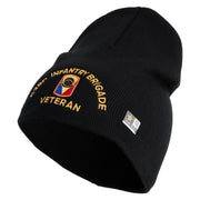 U.S. Army 53rd Infantry Brigade Symbol Embroidered 8 Inch Solid Knit Short Beanie Made in USA - Black OSFM